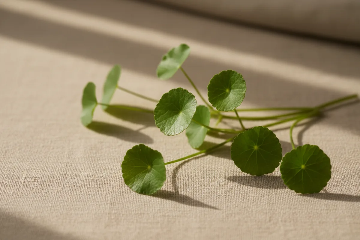 Hojas redondeadas de centella asiática (gotu kola)